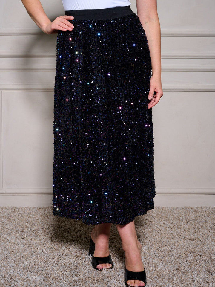 PLUS SIZE ELASTIC WAIST SEQUINS MAXI SKIRT