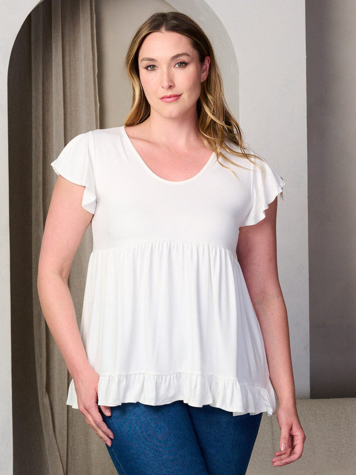 PLUS SIZE SHORT SLEEVE V-NECK RUFFLE HEM TUNIC TOP