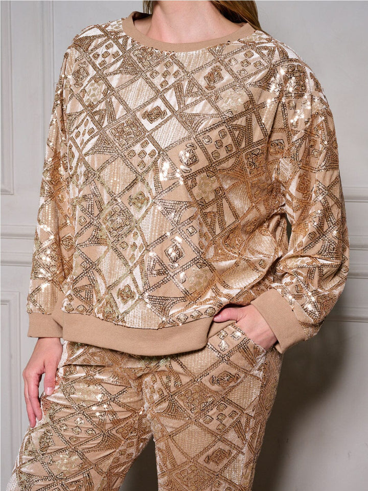 PLUS SIZE LONG SLEEVE SEQUINS PULLOVER SWEATER