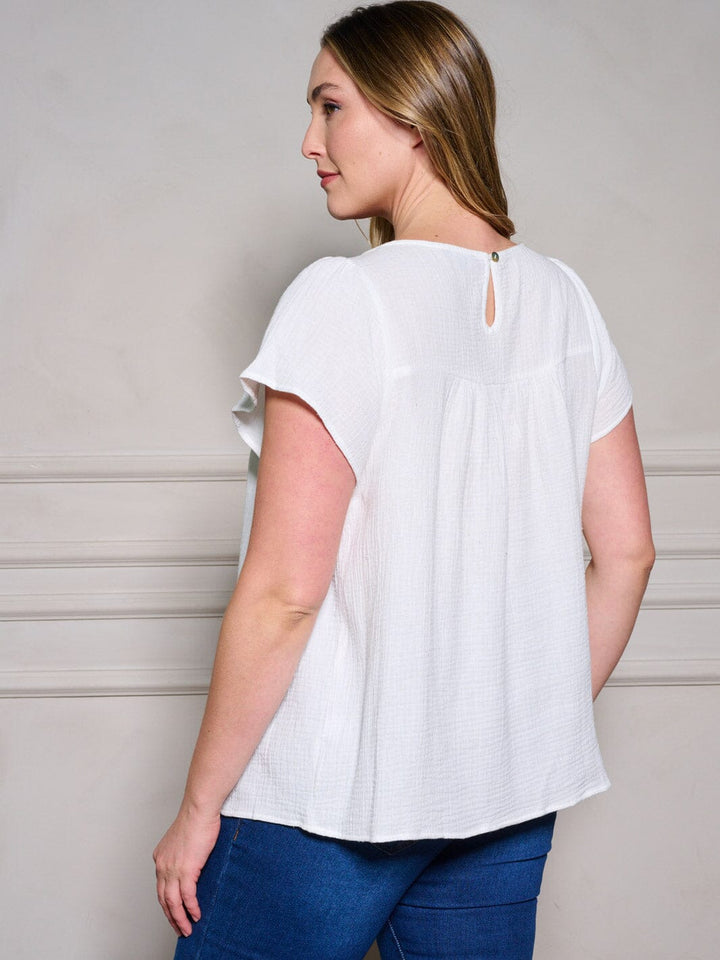 PLUS SIZE SHORT SLEEVE SQUARE NECK TUNIC TRIM DETAILED TOP