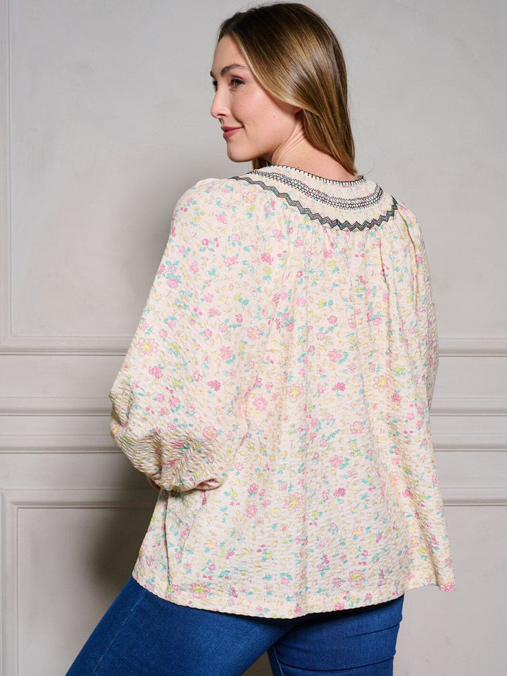 PLUS SIZE LONG SLEEVE FLORAL TUNIC BLOUSE TOP