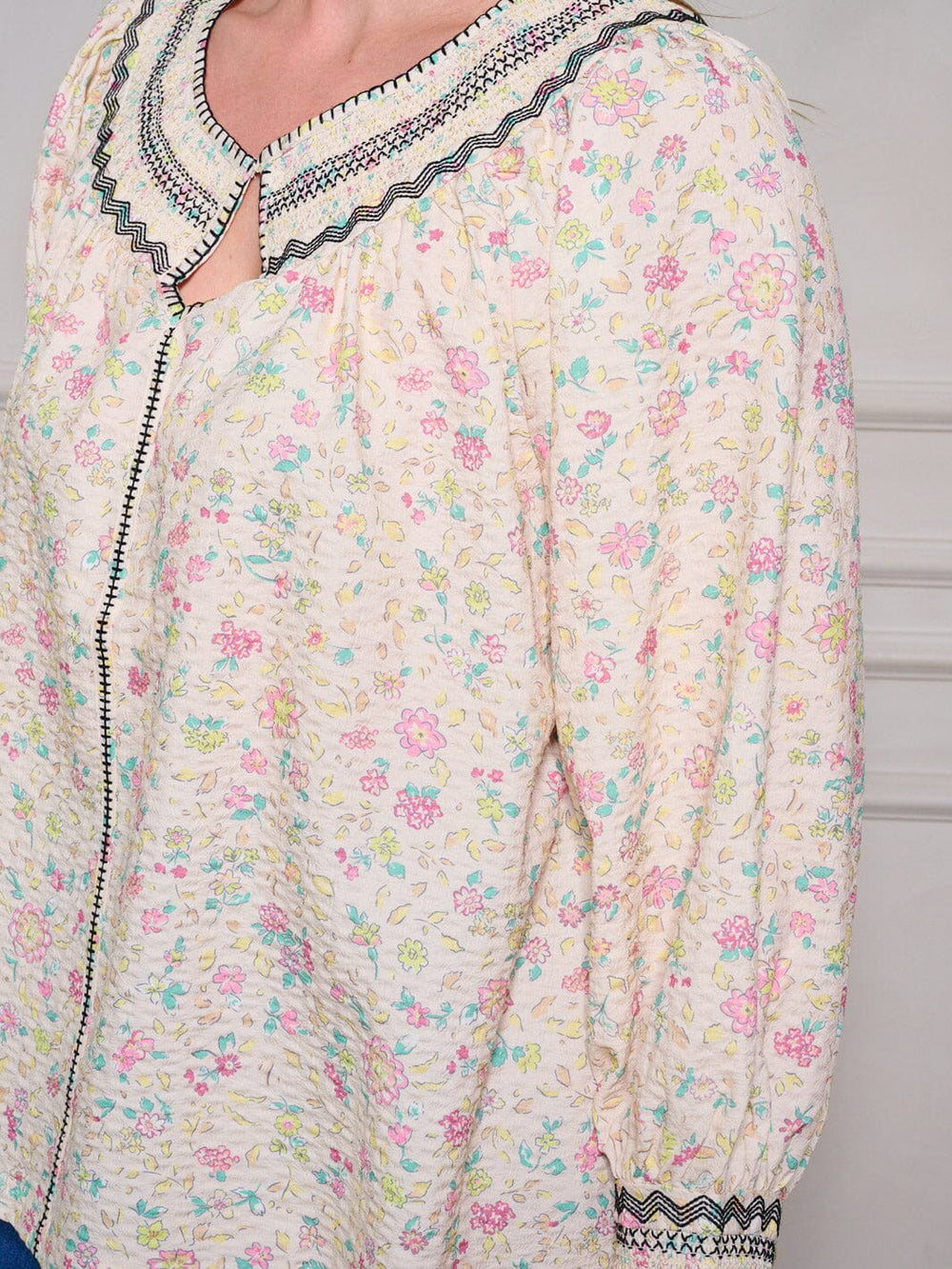 PLUS SIZE LONG SLEEVE FLORAL TUNIC BLOUSE TOP