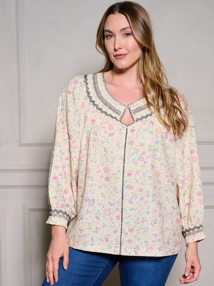 PLUS SIZE LONG SLEEVE FLORAL TUNIC BLOUSE TOP