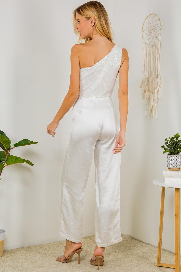WOMEN'S ONE SHOULDER SEQUINS JUMPSUIT