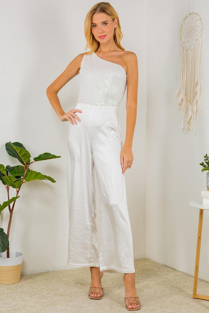 WOMEN'S ONE SHOULDER SEQUINS JUMPSUIT
