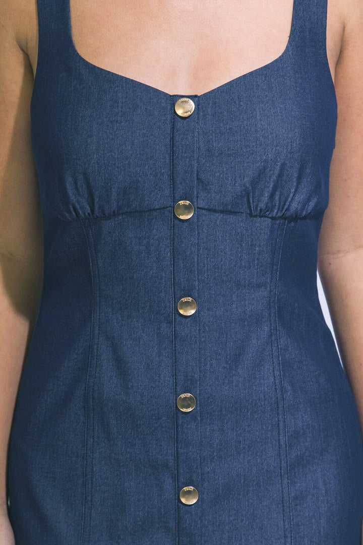 WOMEN'S SLEEVELESS BUTTON DETAILED SMOCK MIDI DRESS