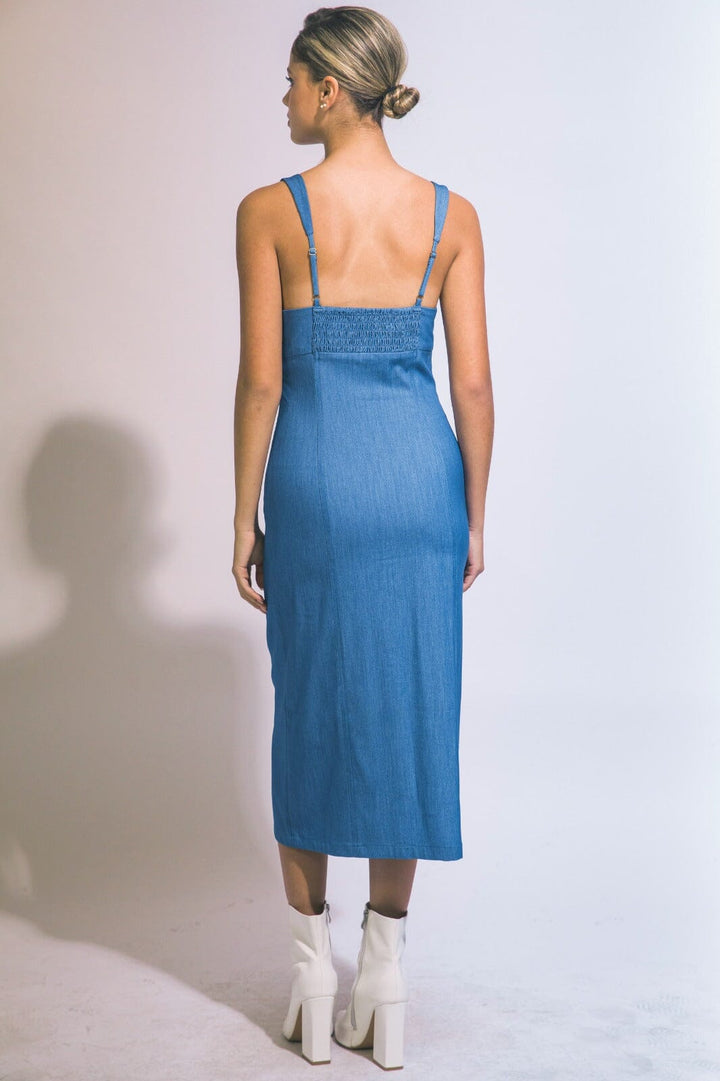 WOMEN'S SLEEVELESS BUTTON DETAILED SMOCK MIDI DRESS