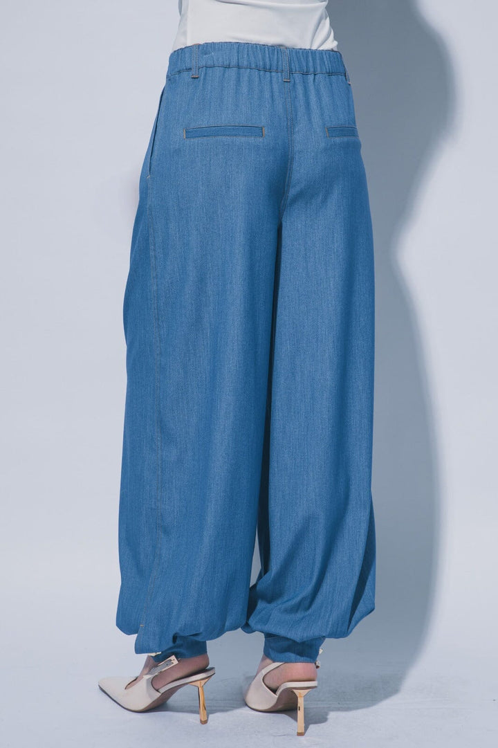 WOMEN'S ELASTIC WAIST BUTTON CLOSURE POCKETS JOGGER LEG PANTS