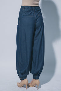 WOMEN'S ELASTIC WAIST BUTTON CLOSURE POCKETS JOGGER LEG PANTS