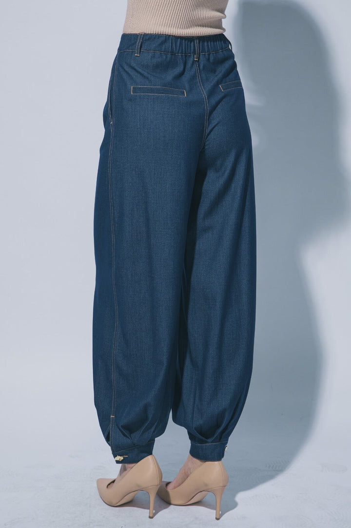 WOMEN'S ELASTIC WAIST BUTTON CLOSURE POCKETS JOGGER LEG PANTS