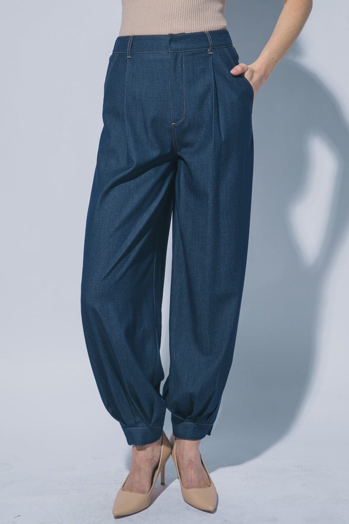WOMEN'S ELASTIC WAIST BUTTON CLOSURE POCKETS JOGGER LEG PANTS