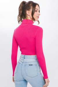 WOMEN'S LONG SLEEVE TURTLE NECK RIBBED CROP TOP