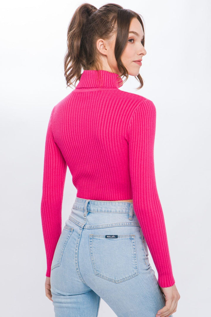 WOMEN'S LONG SLEEVE TURTLE NECK RIBBED CROP TOP