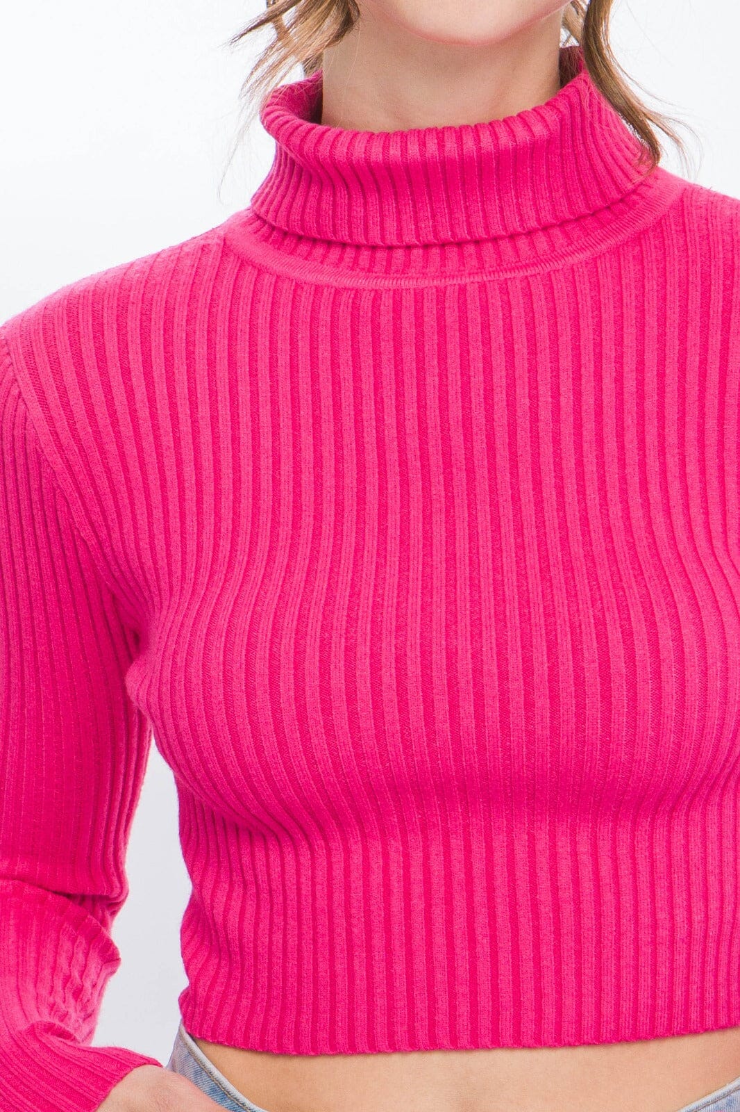 WOMEN'S LONG SLEEVE TURTLE NECK RIBBED CROP TOP