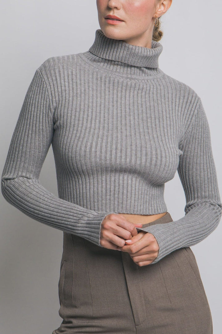 WOMEN'S LONG SLEEVE TURTLE NECK RIBBED CROP TOP