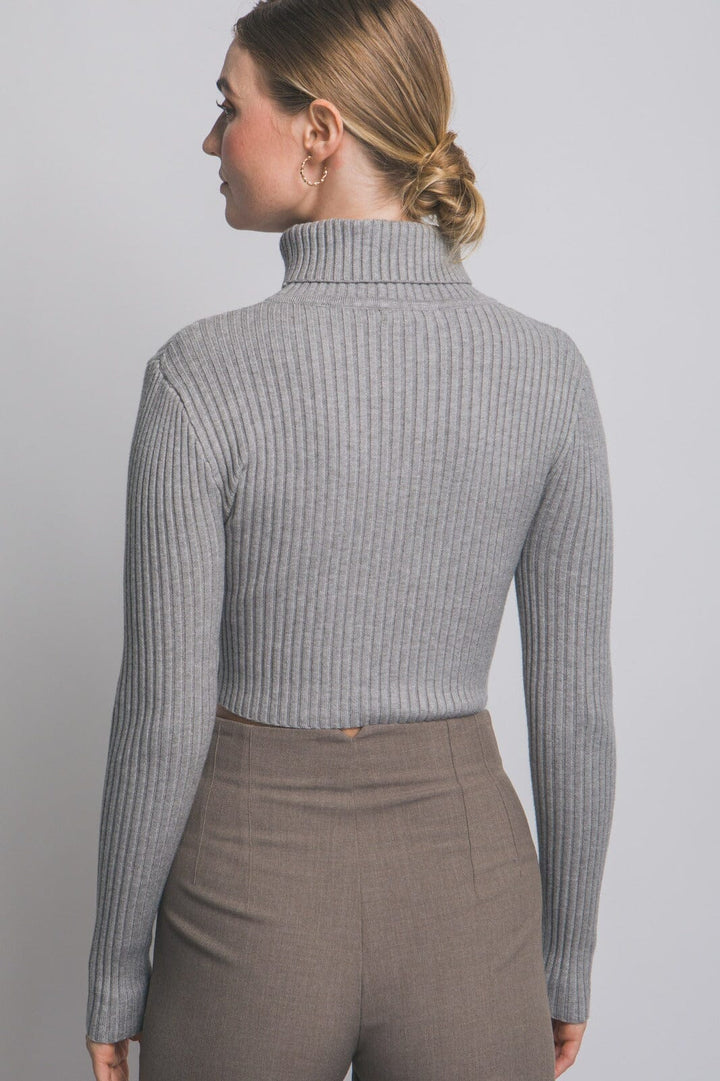 WOMEN'S LONG SLEEVE TURTLE NECK RIBBED CROP TOP
