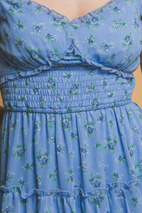 WOMEN'S SHORT SLEEVES SMOCK WAIST FIT & FLARE FLORAL MINI DRESS