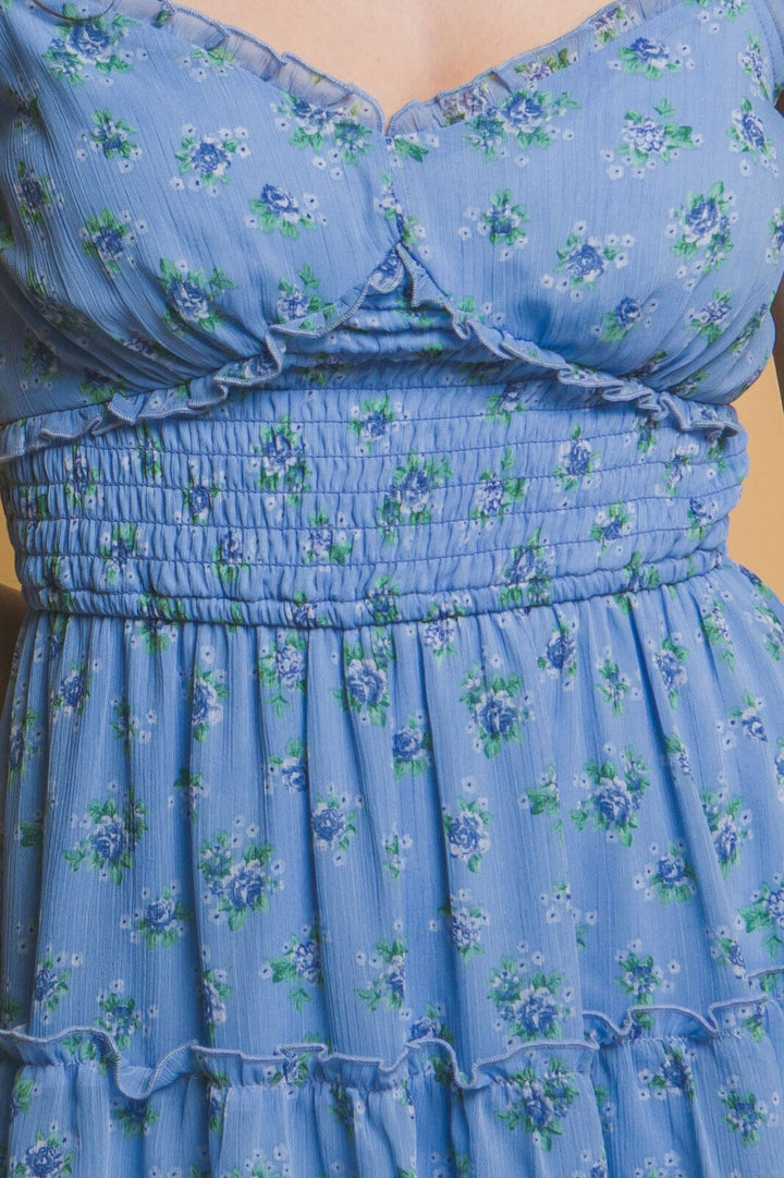 WOMEN'S SHORT SLEEVES SMOCK WAIST FIT & FLARE FLORAL MINI DRESS