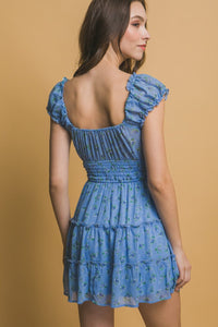 WOMEN'S SHORT SLEEVES SMOCK WAIST FIT & FLARE FLORAL MINI DRESS