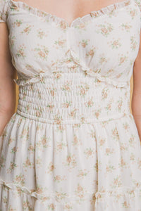 WOMEN'S SHORT SLEEVES SMOCK WAIST FIT & FLARE FLORAL MINI DRESS