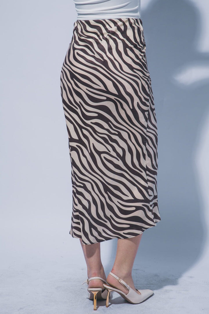 WOMEN'S ELASTIC WAIST ANIMAL PRINT MIDI SKIRT