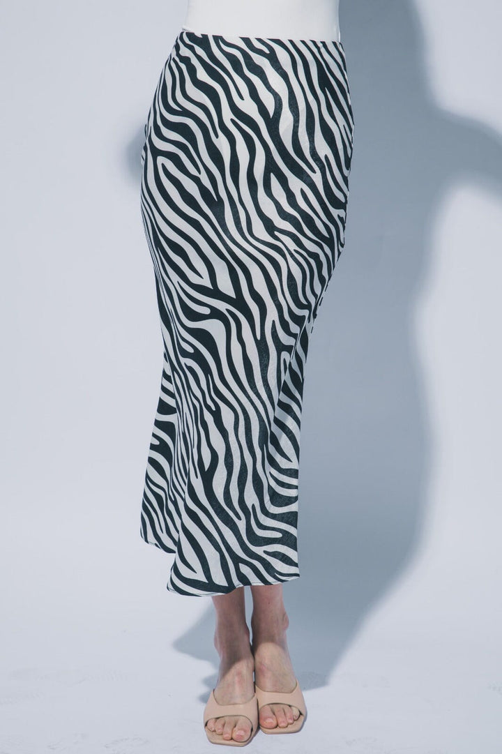 WOMEN'S ELASTIC WAIST ANIMAL PRINT MIDI SKIRT