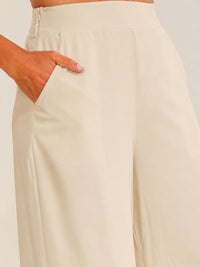 WOMEN'S ELASTIC WAIST ZIPPER CLOSURE FRONT POCKETS WIDE LEG PANTS