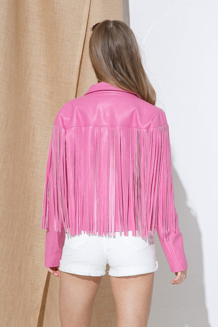 WOMEN'S PU PLEATHER FRINGE JACKET