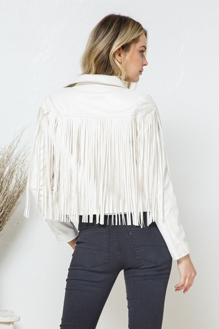 WOMEN'S PU PLEATHER FRINGE JACKET