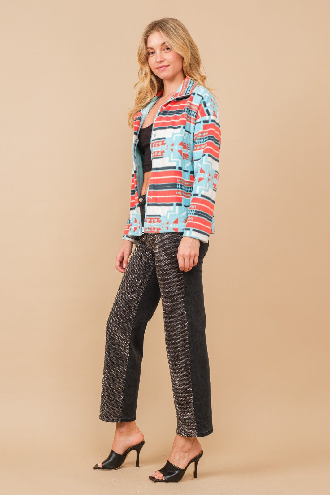 WOMEN'S LONG SLEEVE FLEECE FRONT POCKETS JACKET