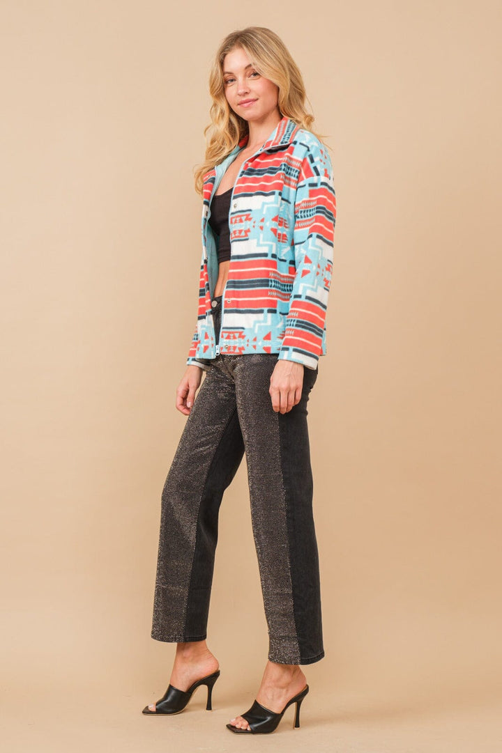 WOMEN'S LONG SLEEVE FLEECE FRONT POCKETS JACKET