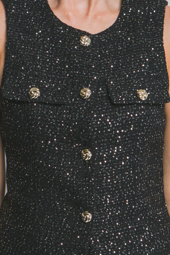 WOMEN'S SLEEVELESS BUTTON UP SEQUINS BLOUSE