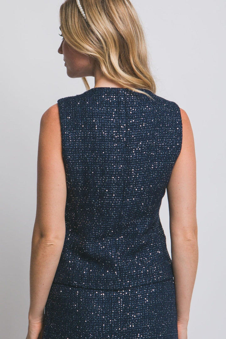 WOMEN'S SLEEVELESS BUTTON UP SEQUINS BLOUSE
