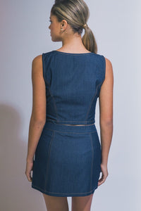 WOMEN'S SLEEVELESS ZIP UP TOP & ZIP UP MINI SKIRT CHAMBRAY 2PC. SET