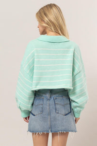 WOMEN'S LONG SLEEVE BUTTON CLOSURE COLORBLOCK STRIPES PULLOVER SWEATER