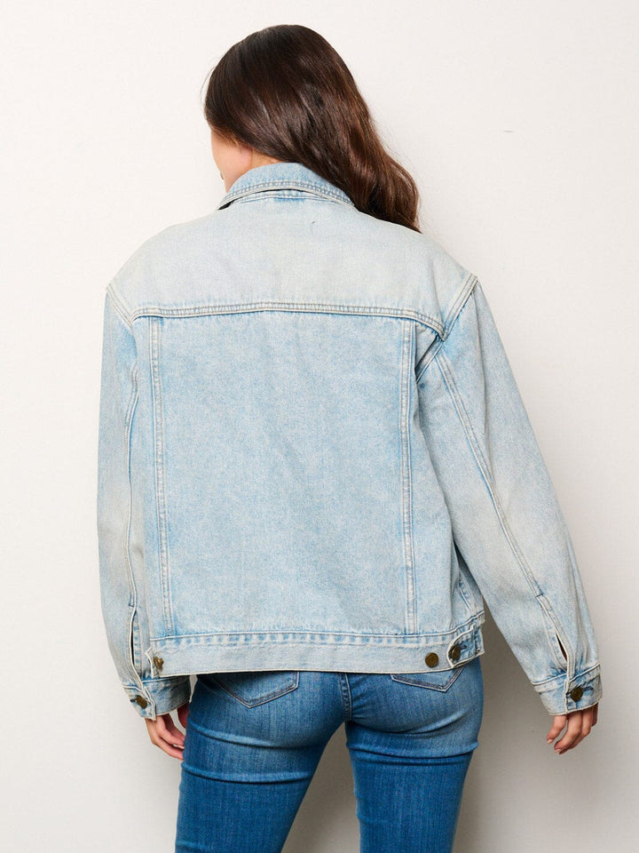 WOMEN'S LONG SLEEVE BUTTON UP POCKETS DENIM JACKET