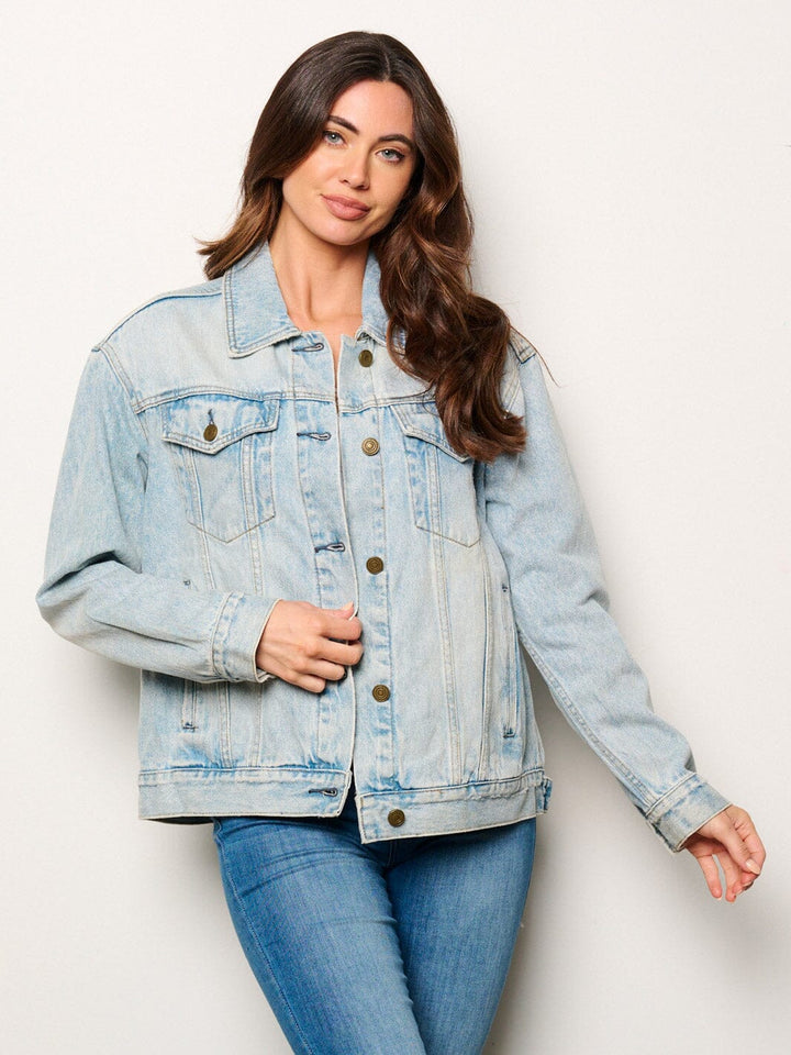 WOMEN'S LONG SLEEVE BUTTON UP POCKETS DENIM JACKET