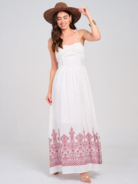 WOMEN'S SLEEVELESS SMOCK EYELET EMBROIDERY MAXI DRESS