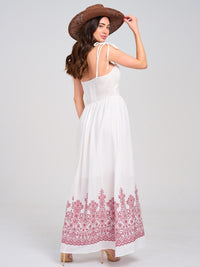 WOMEN'S SLEEVELESS SMOCK EYELET EMBROIDERY MAXI DRESS