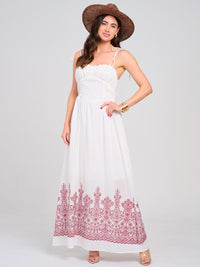WOMEN'S SLEEVELESS SMOCK EYELET EMBROIDERY MAXI DRESS