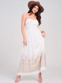 WOMEN'S SLEEVELESS SMOCK EYELET EMBROIDERY MAXI DRESS