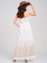 WOMEN'S SLEEVELESS SMOCK EYELET EMBROIDERY MAXI DRESS