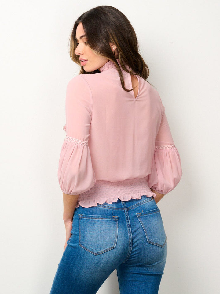 WOMEN'S 3/4 SLEEVES TURTLE NECK DETAILED BLOUSE TOP