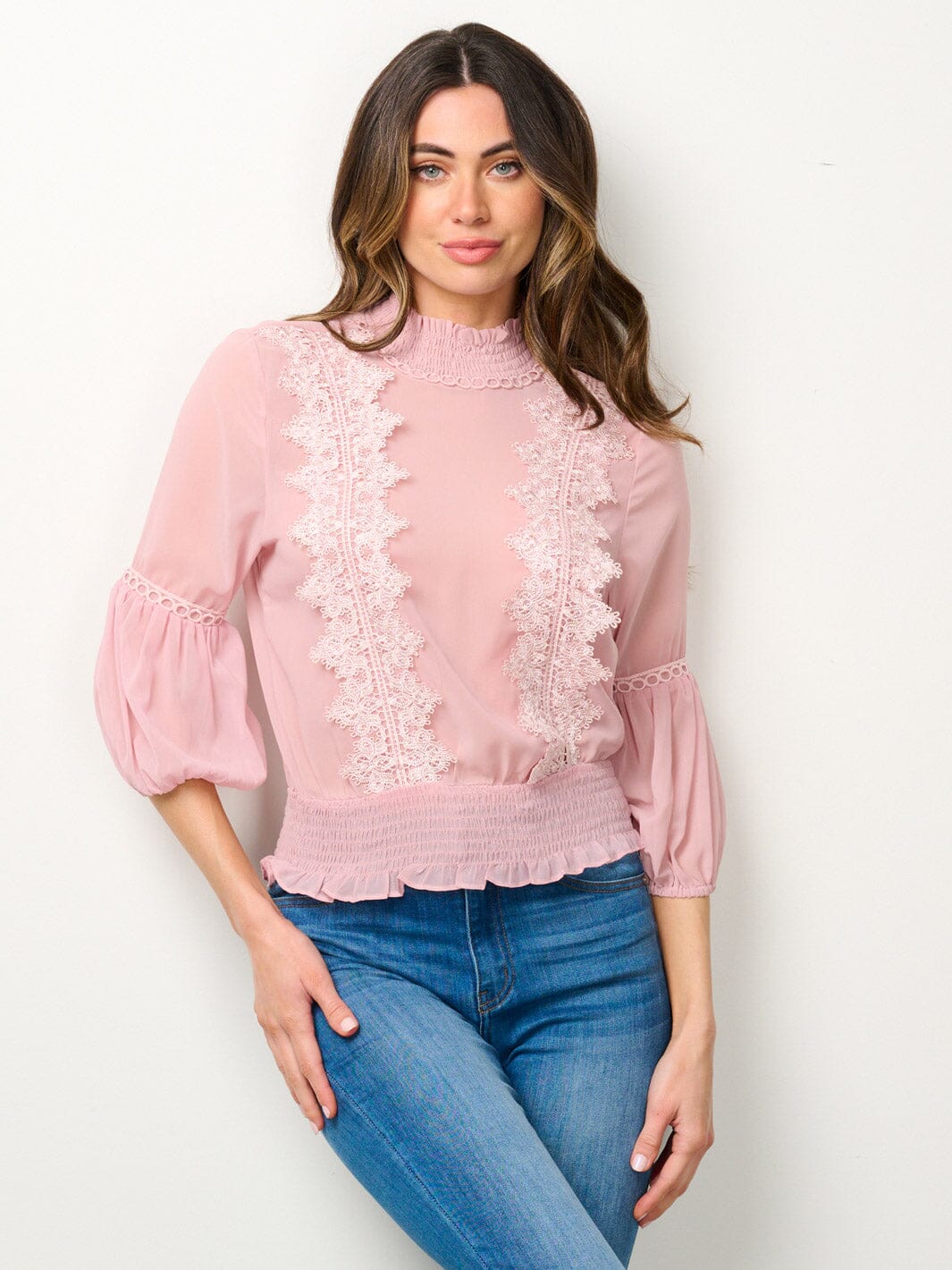 WOMEN'S 3/4 SLEEVES TURTLE NECK DETAILED BLOUSE TOP