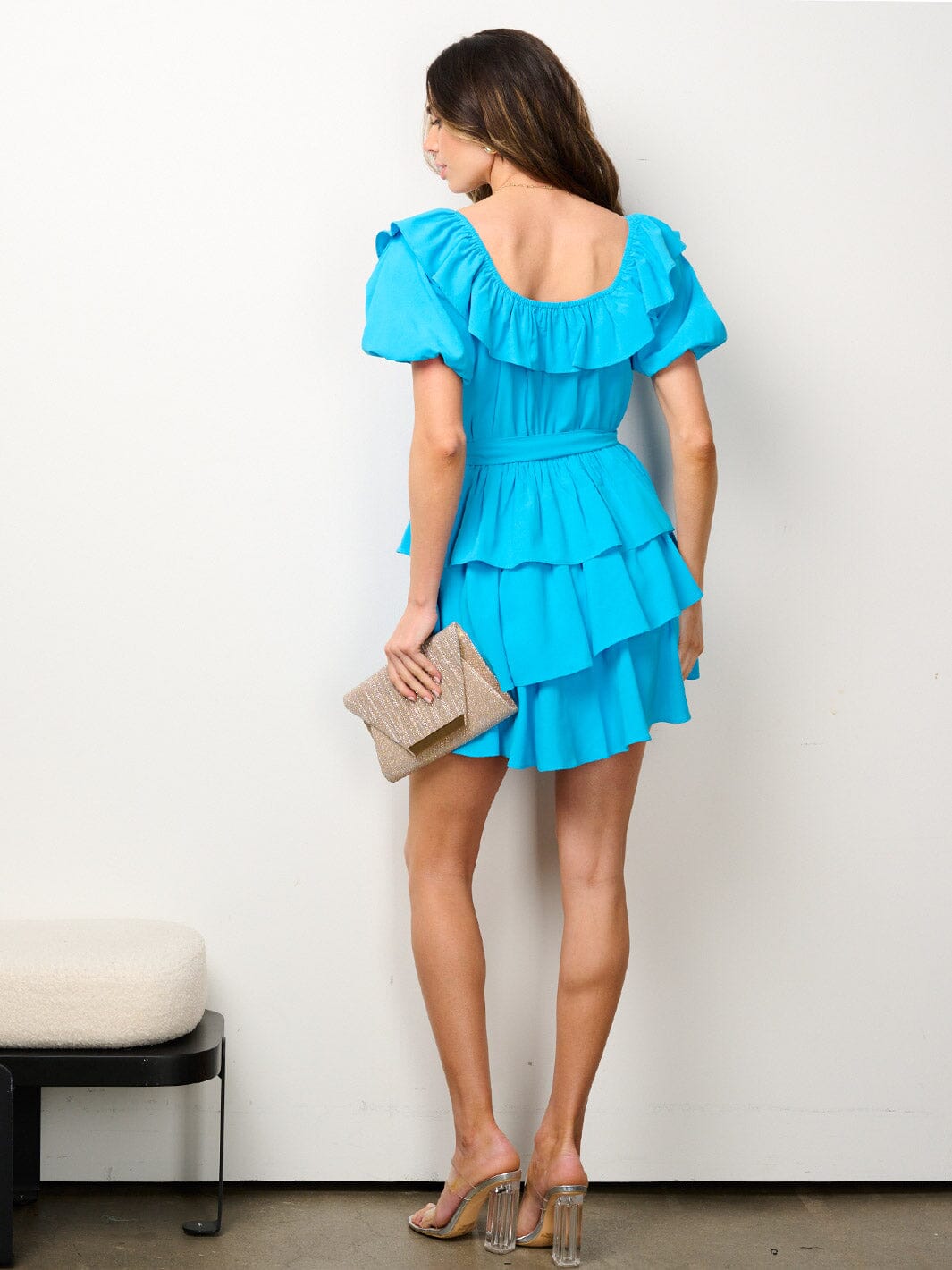 WOMEN'S SHORT SLEEVE TIERED RUFFLE MINI DRESS