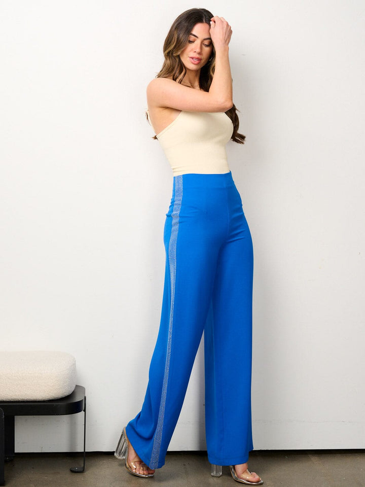 WOMEN'S SIDE STUDS DETAILED WIDE LEG PANTS
