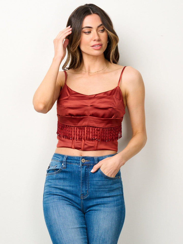 WOMEN'S SLEEVELESS TASSEL STUDS DETAILED TANK TOP