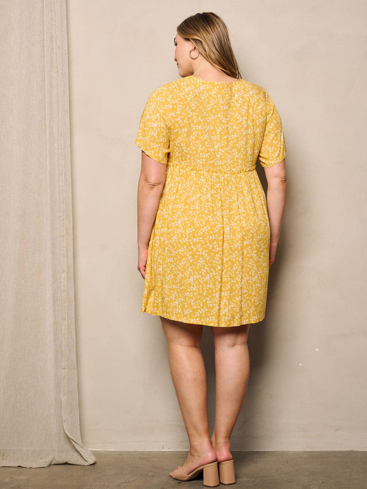 PLUS SIZE SHORT SLEEVE POCKETS FLORAL TUNIC MINI DRESS