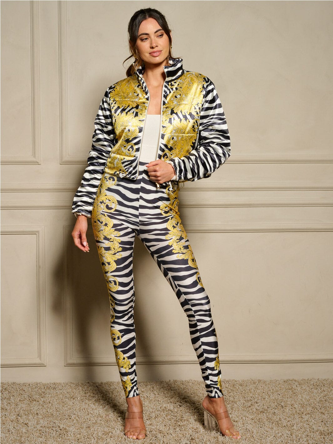 WOMEN'S LONG SLEEVE JACKET & ELASTIC WAIST PANTS MULTI PRINT 2PC. SET
