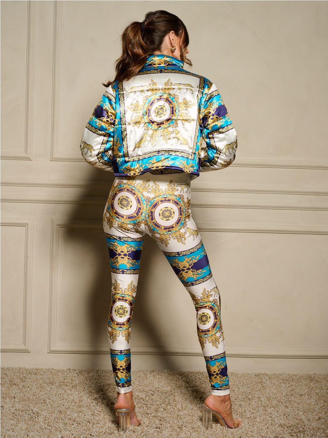WOMEN'S LONG SLEEVE JACKET & ELASTIC WAIST PANTS MULTI PRINT 2PC. SET